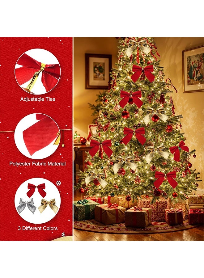 Ba Love 36 Pcs Christmas Bow Decorations for Christmas Tree, Wreaths Bows, Xmas Decorative Bows Ornaments for Home Christmas Party, Christmas Glitter Tiny Bows for DIY Crafts Ornaments (Red, Gold, Sliver) - Image 3